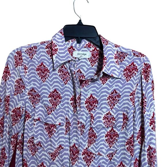 Porridge Anthropologie Top Small Multicolor Mixed Media Boho Medallion Button Up - Picture 3 of 10